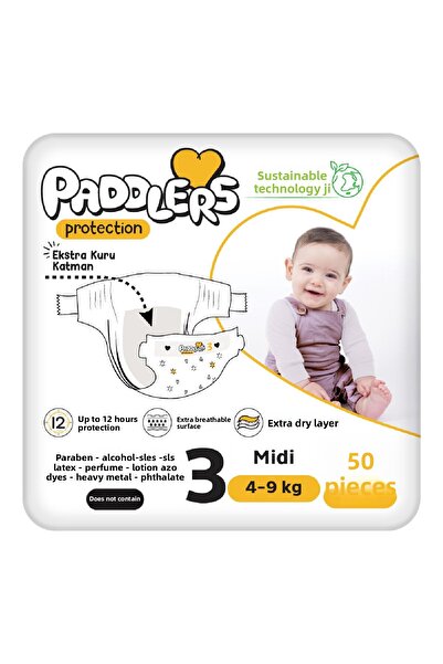 Paddlers Protection Baby Diaper Size 3 Midi 50 Pieces (4-9 kg) Jumbo Package