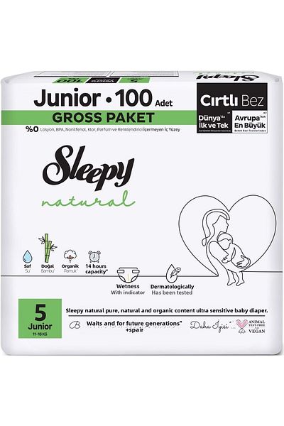 Sleepy Size 5 Natural Baby Diapers - 11-18kg, Junior 200 Pieces, Super Economic Gross Pk