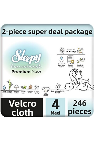 Sleepy بيو ناتشورال بريميوم بلس 2 عبوة حفاضات أطفال مقاس 4 ماكسي 246 قطعة
