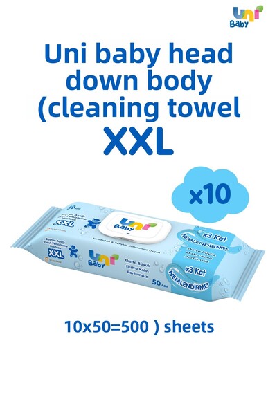 Uni Baby Xxl 10 عبوات 500 ورقة مناشف تنظيف الجسم