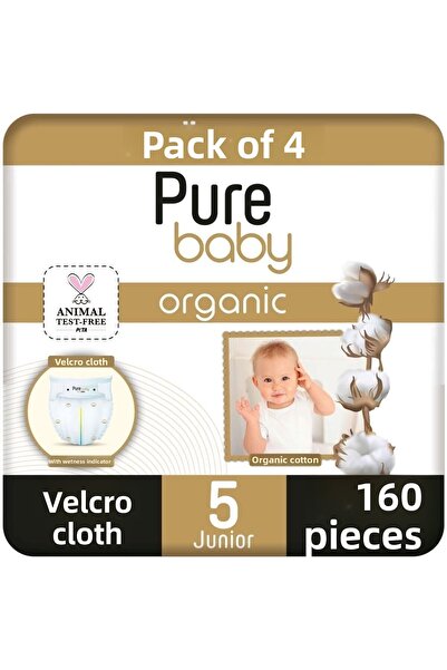 Pure Baby حفاضات أطفال من القطن العضوي بشريط فيلكرو جونيور 5 رقم 160