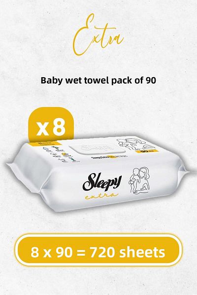 Sleepy Extra Wet Baby Towel 90 X 8 Pieces (720 SHEETS)