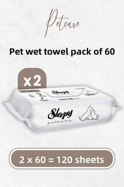 Sleepy Petcare Pet Wet Towel 60 X 2 Pieces (120 SHEETS)