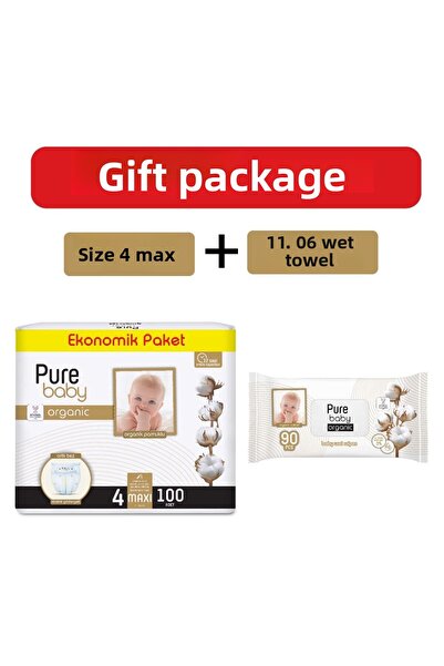 Pure Baby Organic Baby Diapers Size 4 Maxi 100 Pack Wet Wipes with Gift