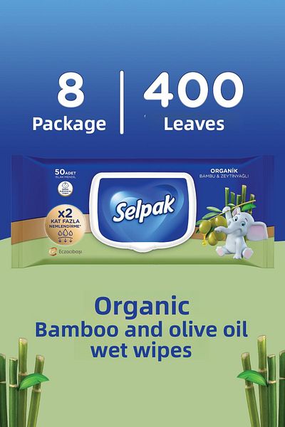 Selpak ® Organic Bamboo and Olive Oil Wet Wipes - 8 Pack 400 Sheets