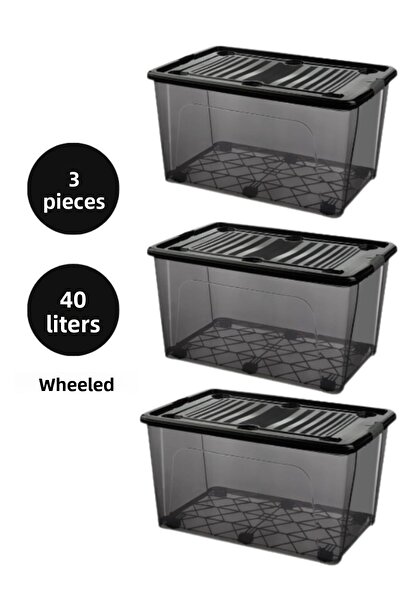 Loremp Storage Storage Box Organizer Wheeled Storage Container with Lock 3 Pieces 40 Lt Anthracite