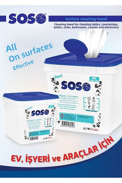 SOSOmarket 1Pc X 250 Sheets - Soso Bucket White Soap Scented Vinegar Carbonated Surface Cleaning Wipes Glstd