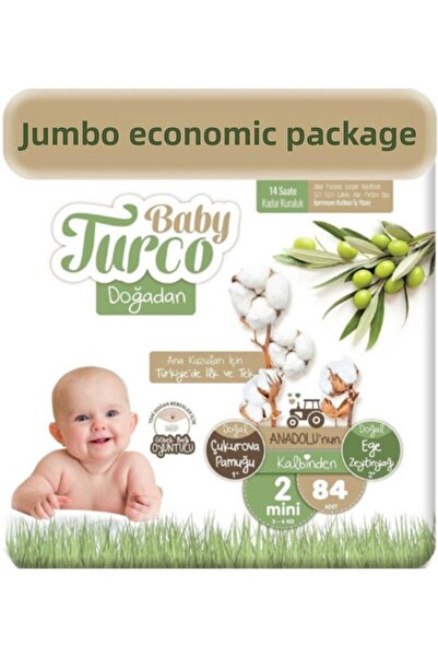 Baby Turco Doğadan مقاس 2 حفاضات أطفال صغيرة 84 قطعة