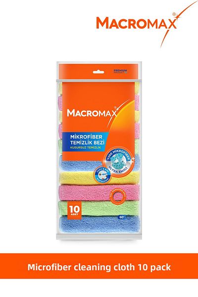 MACROMAX Colorful Microfiber Cleaning Cloth 10 Pack, Ultra Absorbent and Multi-Purpose Surface Cloth That Holds Dirt