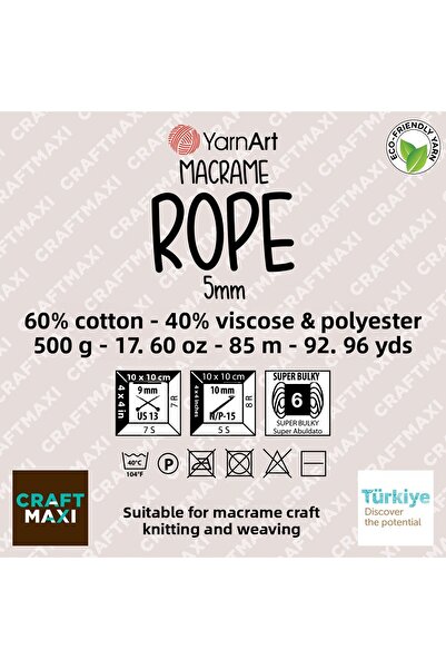 Yarnart Σχοινί Macrame 5 mm - Σχοινί Πλεκτομηχανής Μακραμέ Ροζ-762