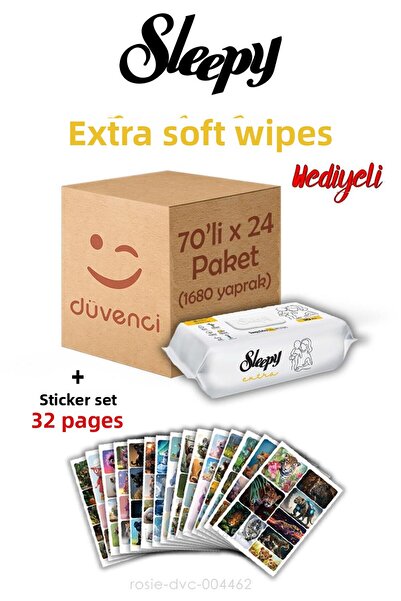 Sleepy Extra Wet Towel Baby Towel 24 Packs of 70 (1680 Sheets) and Sticker Se...