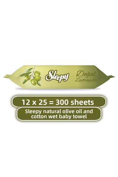 Sleepy Natural Olive Oil and Cotton Wet Baby Towel 12x25 (300 SHEETS)