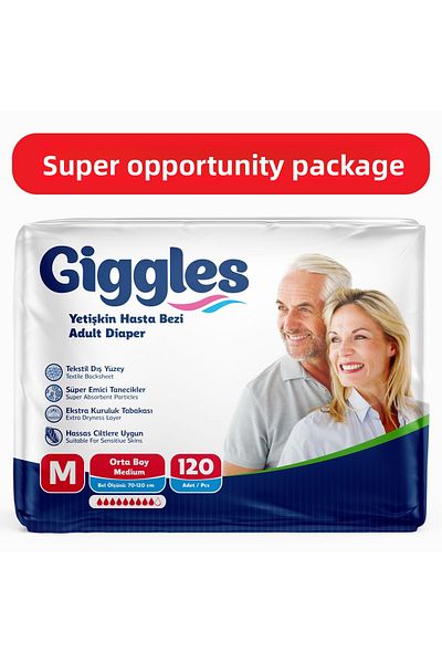 giggles Adult Patient Diapers with Waistband Medium Size m Size 30 Lu X 4 Pieces