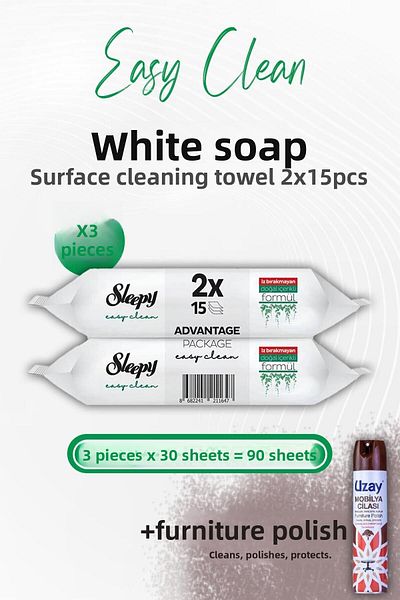 Sleepy Easy Clean Surface Cleaning Towel 2x15 Sheets (30 SHEETS)