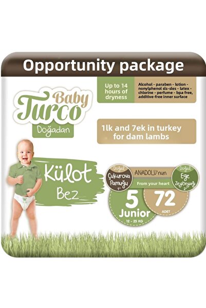 Baby Turco دوغادان حفاضات داخلية مقاس 5 جونيور 72 قطعة