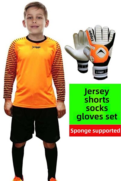 Liggo Children's Goalkeeper Gloves Sponge Supported Children's Goalkeeper Jersey Shorts Socks Set