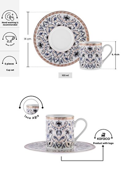 Karaca Sada šálků na kávu Delft Blue pro 6 osob 100 ml