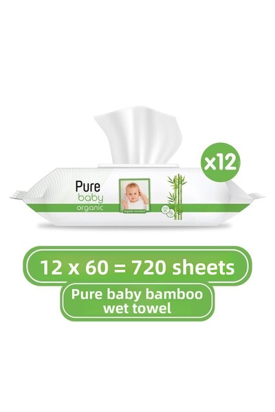 Pure Baby منشفة مبللة بخلاصة الخيزران العضوي 12×60 (720 ورقة)