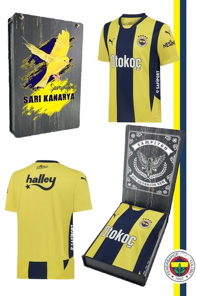 Fenerbahçe Unisex New Season 24-25 Yellow Navy Blue Bar Kids Jersey - Gift Box Included