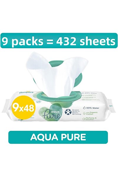 Pampers Aqua Pure Sensitive Baby Wipes, 99% Water, Hypoallergenic, 448 Wipes Total