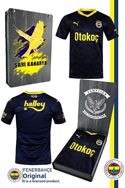 Fenerbahçe Original 23/24 Navy Blue Kids Jersey with Canary Print and Wooden Box