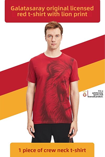 Galatasaray Original Licensed Lion Printed Red T-Shirt