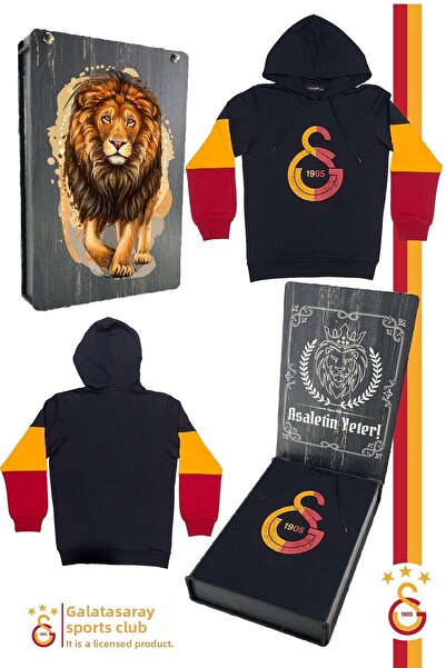Galatasaray Original Licensed Logo Black Adult Hooded Sweat Gift Wooden Boxed