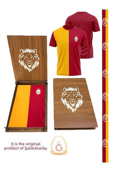 Galatasaray Original 5 Star Piece Jersey T-Shirt with Lion Wooden Box Gift