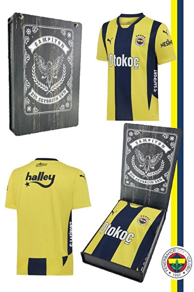 Fenerbahçe New Season Unisex Kids Jersey - Yellow Navy Blue, Stick, Wooden Box