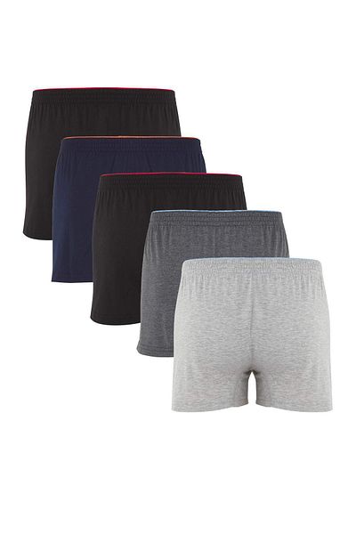 Trendyol Collection Γκρι-Ναυτικό-Μαύρο Πακέτο 5 Basic Argentina Cotton Boxers