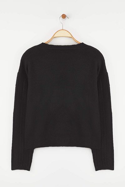 Trendyol Collection Black Soft Textured Sleeve Embroidery Detail Wide Fit Knitwear Cardigan Twoaw26Hi00120