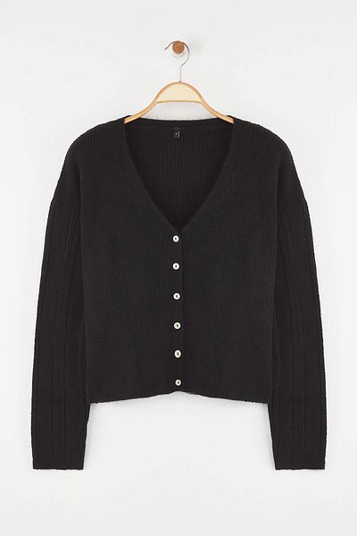 Trendyol Collection Black Soft Textured Sleeve Embroidery Detail Wide Fit Knitwear Cardigan Twoaw26Hi00120