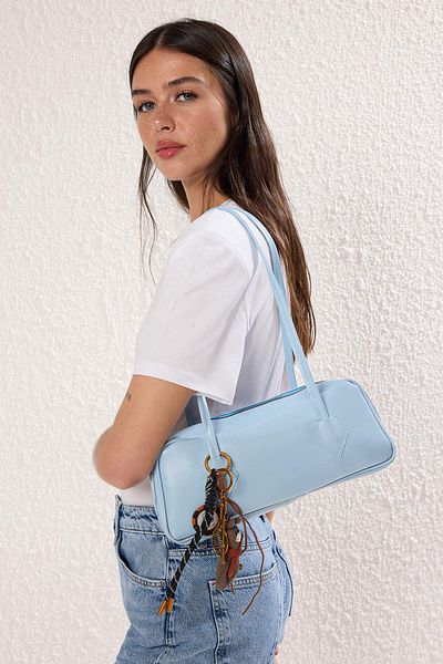 TRENDYOL SHOES Baby Blue Dog and Baseball Figured Charm Detailed Women's Mini Bowling Shoulder Bag Takss25Oc00021