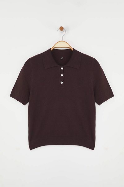 Trendyol Collection Καφέ Polo Neck Premium Νήματα / Πλεκτά με Ειδικά Νήματα Λεπτή Μπλούζα TWOSS25BZ00184
