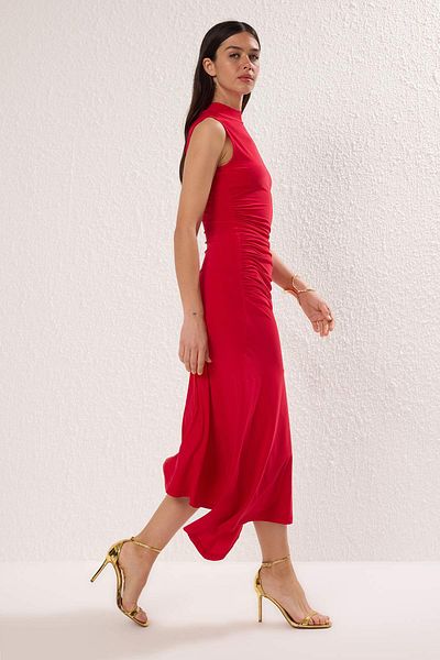 Trendyol Collection Red Hem Ruffle Detail Knitted Stylish Evening Dress Evening Homecoming Dress Tprss25El00005