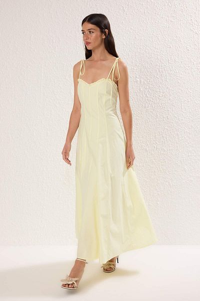 Trendyol Collection Rochie maxi țesută cu talie galbenă TWOSS25EL00870