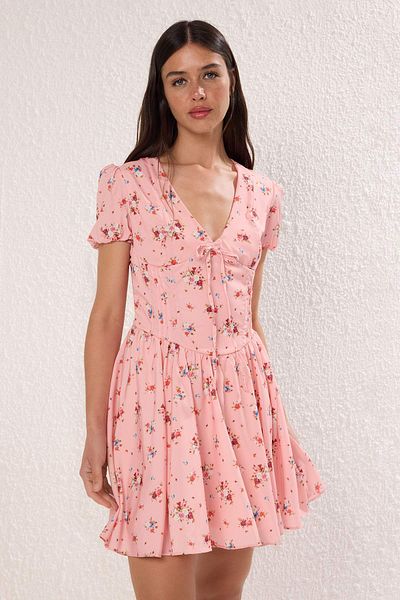 Trendyol Collection Pink Floral Mini Woven Dress Twoss25El00789