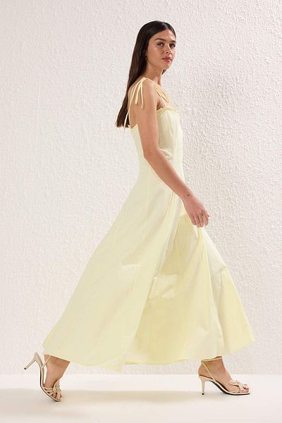 Trendyol Collection Rochie maxi țesută cu talie galbenă TWOSS25EL00870