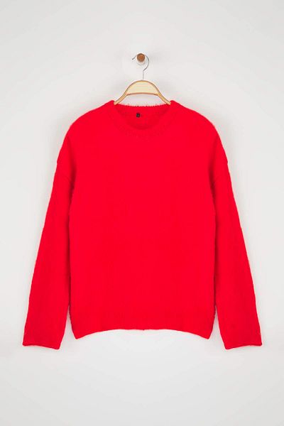 Trendyol Collection Red Soft Textured Wide Fit Basic Knitwear Sweater Twoaw26Kz00088