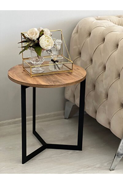 AssuCass Yuvarlak Yan Sehpa Ceviz