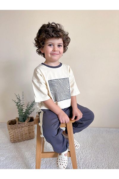 MiaBaby Single Striped and Printed Tracksuit Set