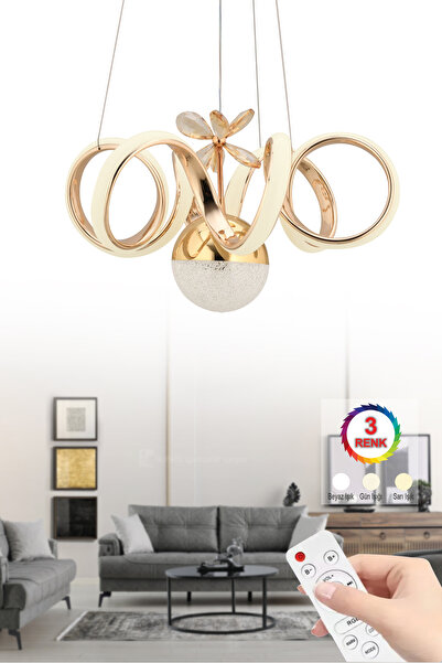 İstanbul Avize İstanbul Avize Simge Kumandalı Led Üç Renk Gold Lüx Modern Ledli Avize