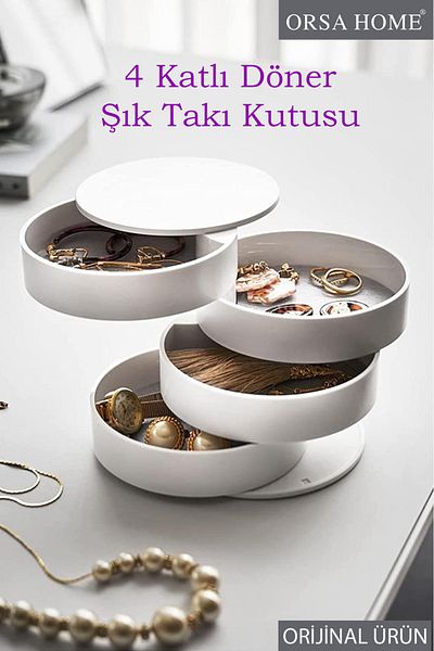 ORSA HOME Organizator rotativ de bijuterii cu 4 niveluri, cutie de depozitare elegantă pentru inele, colier, cercei 259