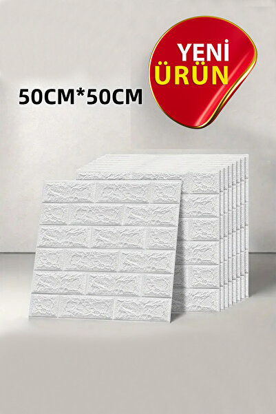 BienHome 50x50Cm Kendinden Yapışkanlı Duvar Kağıdı Esnek Köpük Paneli 3d Boyutlu Tuğla Desen Beyaz 0,25 M²