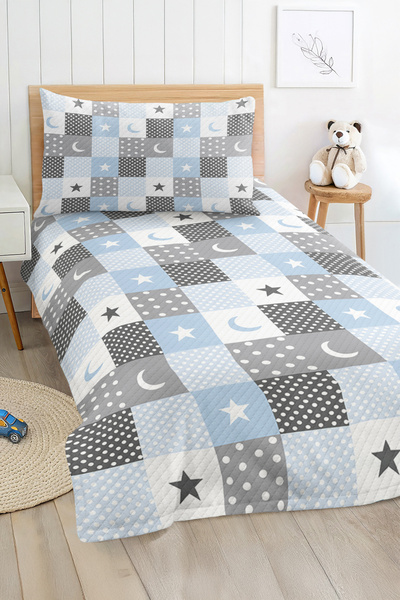 Realhomes Star and Moon Patterned Single Children's and Teenager's Room Pique Set Bedspread