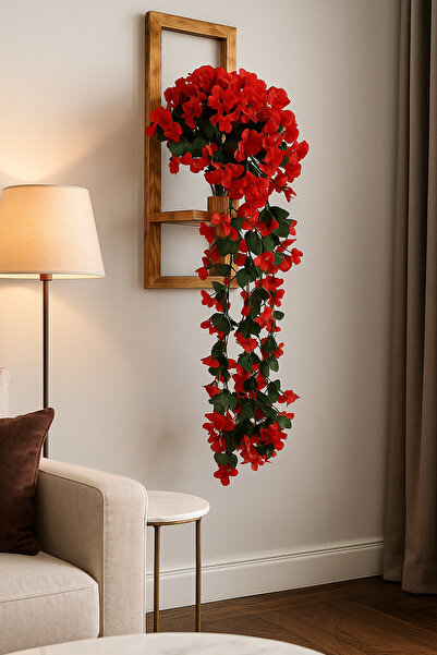 LUZAB Saksı Dahil Duvar Süsü Yapay Çiçek Sarkan Begonvil Menekşe Sarmaşık Çiçeği Kırmızı