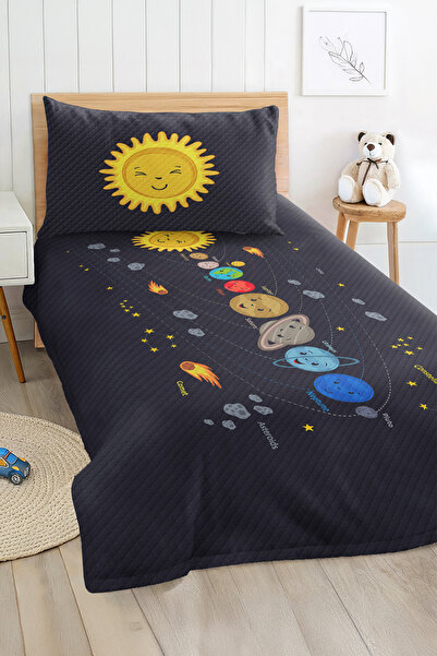 Realhomes Solar System Patterned Single Children's and Teenager's Room Pique Set in Vibrant Colors