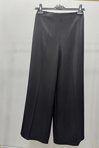 Sentez Arkası Lastikli Kısa Geniş Paça Pantolon Siyah 5386