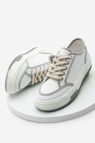 Marjin Damen Sneaker Schnürer Leinen Sneakers Dofkin Weiß