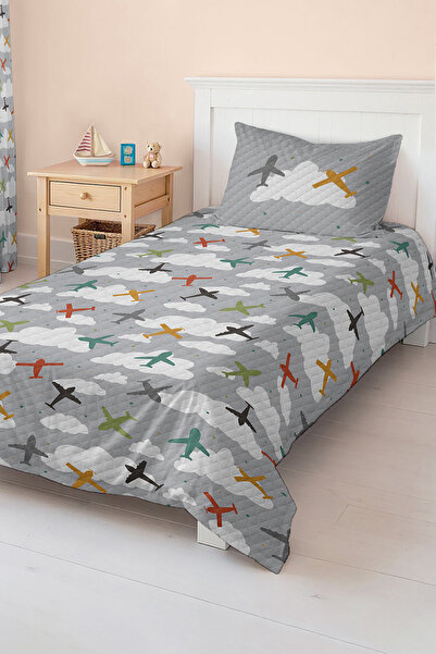 Realhomes مجموعة غطاء سرير بيكيه لغرفة الأطفال والمراهقين بنمط الطائرة، تصميم...